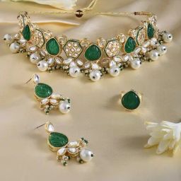 Zaveri Pearls Green Stones Dazzling Kundan Necklace Earring & Ring Set-ZPFK15198-image-47