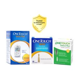 OneTouch Verio Flex glucometer combo with 25 Test Strips & 35 lancets |Syncs results with mobile app image 1