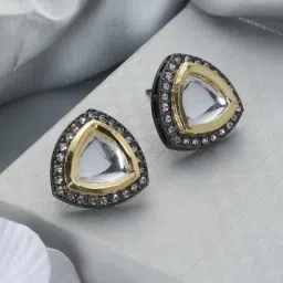 Priyaasi Triangular Oxidized Grey & Golden Stud Earrings image 1