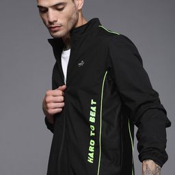 WROGN ACTIVE Men Black Typography Printed Mock-Collar Sporty Jacket-53