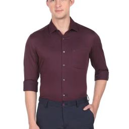Arrow Red Cotton Slim Fit Texture Shirt-image-13