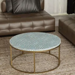 Casagold Harmony Vegan Shell Inlay Coffee Table With Stand - Blue image 1