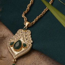 SOHI Green Designer Stone Necklace-image-17
