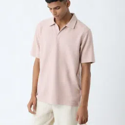 ETA by Westside Dusty Pink Textured Relaxed-Fit Cotton-Blend T-Shirt-picture-13
