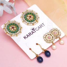 Karatcart Handcrafted Kundan Drop & Stud Earrings - Set of 3 image 1