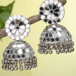 Karatcart Silver Plated Mirror Jhumki Earrings for Women image 1