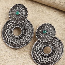 Karatcart Oxidized Silver Textured Stud Earrings for Women image 1