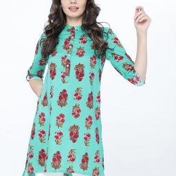 Vishudh Women Turquoise Blue & Maroon Printed Tunic-0