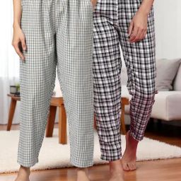 Kryptic White & Light Blue Cotton Relaxed Fit Printed Lounge Pant - Pack of 2-image-75