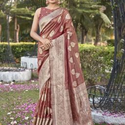Monjolika Fashion Women's Rust Simar Silk Zari Woven Saree Unstiiched Blouse Piece-image-94