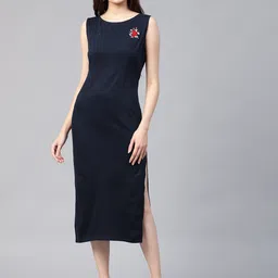 Zima Leto Women Navy Blue Solid Midi Sheath Dress-picture-36