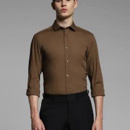 Jack & Jones Brown Cotton Slim Fit Shirt-image-80