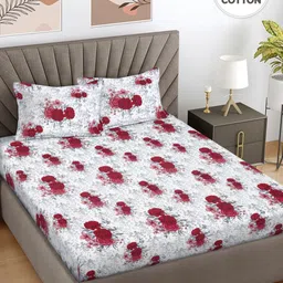 FABINALIV Red & White Floral Printed 400 TC Cotton King Bedsheet Set 2.50 m x 2.25 m-image-71