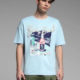Jack & Jones Blue Cotton Loose Fit Printed T-Shirt-image-28