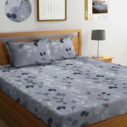 Klotthe Grey 300 TC Polycotton Double Elastic Book Fold Bedsheet with 2 Pillow Covers-image-8