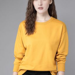 Roadster Women Mustard Yellow Boxy Solid Sweatshirt-image-62