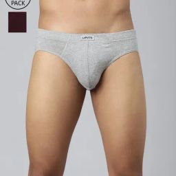 Levi'S Maroon & Grey Cotton Skinny Fit Briefs - Pack Of 2-image-91