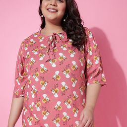 AUSTIVO Floral Printed Puff Sleeves Tie-Up Neck Regular Top-11