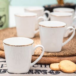SONAKI Set of 6 White Solid Bone China Tea Coffee Mugs With 24K Gold Print-20
