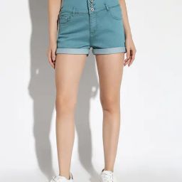 SHOWOFF Teal Denim Slim Fit Shorts-image-20