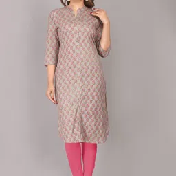 Mehsoos Floral Printed Mandarin Collar Cotton Straight Kurta-46