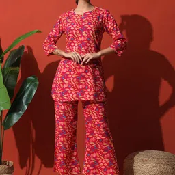 Vastralay Printed Pure Cotton Tunic With Trouser Co-Ords-image-3