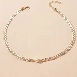 OOMPH Gold White Pearl Delicate Party Fashion Choker Necklace for Women-image-32