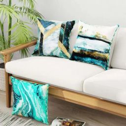 Bianca Suzane Teal & Gold Micro Fiber Reversible Printed Cushion Covers - Set of 3-57