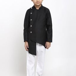 TREEMODA Boys Black & White Angrakha Linen Kurta with Pyjamas-54