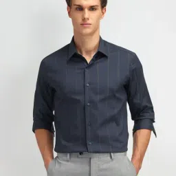 Arrow New York Blue Cotton Slim Fit Striped Shirt-image-88