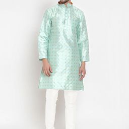KLOTTHE Men Green Ethnic Motifs Kurta-image-47