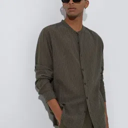 ETA by Westside Olive Striped Relaxed-Fit Cotton Shirt-picture-12