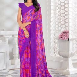 Satrani Purple Printed Saree With Unstitched Blouse-picture-41