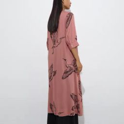 Utsa by Westside Dusty Peach Bird Printed A-Line Kurta image 2