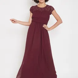 La Zoire Maroon Georgette Maxi Dress-image-20