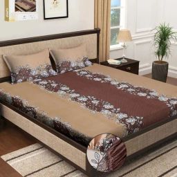 Klotthe Brown 300 TC Polycotton Double Elastic Book Fold Bedsheet with 2 Pillow Covers-image-17