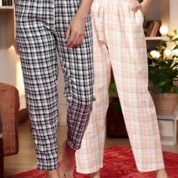 Kryptic White & Dark Pink Cotton Relaxed Fit Printed Lounge Pant - Pack of 2-image-90