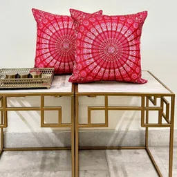 DIHIKA Pink Set of 2 Ethnic Motifs Square Cushion Covers-5