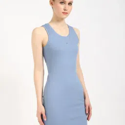 TOMMY HILFIGER Colorado Blue Cotton Round Neck Bodycon Dress-image-1