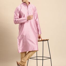 Anouk Men Ethnic Motifs Embroidered Pastels Jacquard Kurta-image-18
