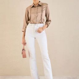 First Resort By Ramola Bachchan Hazel Brown Pintucked Satin Shirt-image-41