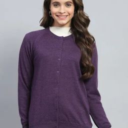 Monte Carlo Purple Wool Blend Solid Full Sleeve Cardigan-25