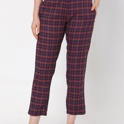 Smarty Pants Women Maroon Checked Flared Regular Trousers-picture-56