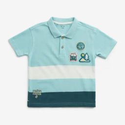 HOP Kids by Westside Aqua Colour-Blocked Design Cotton Polo T-Shirt-image-3