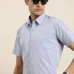 Hancock Solid Chambray Slim Fit Short Sleeves Wrinkle Resistant Formal Shirt-image-82