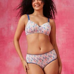 Clovia Off White Regular Fit Printed Bra & Panty Set-image-61