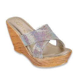 Catwalk Women's Gold Cross Strap Wedges-image-28
