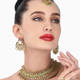 Zaveri Pearls Green Beads Ethnic Necklace, Earring, Maangtikka & Ring Set-ZPFK13070-image-65