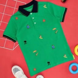 Pantaloons Junior Classic Green Cotton Embroidered Polo T-Shirt-image-48