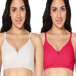 IN CARE White & Magenta Cotton T-Shirt Bras - Pack Of 2-image-88